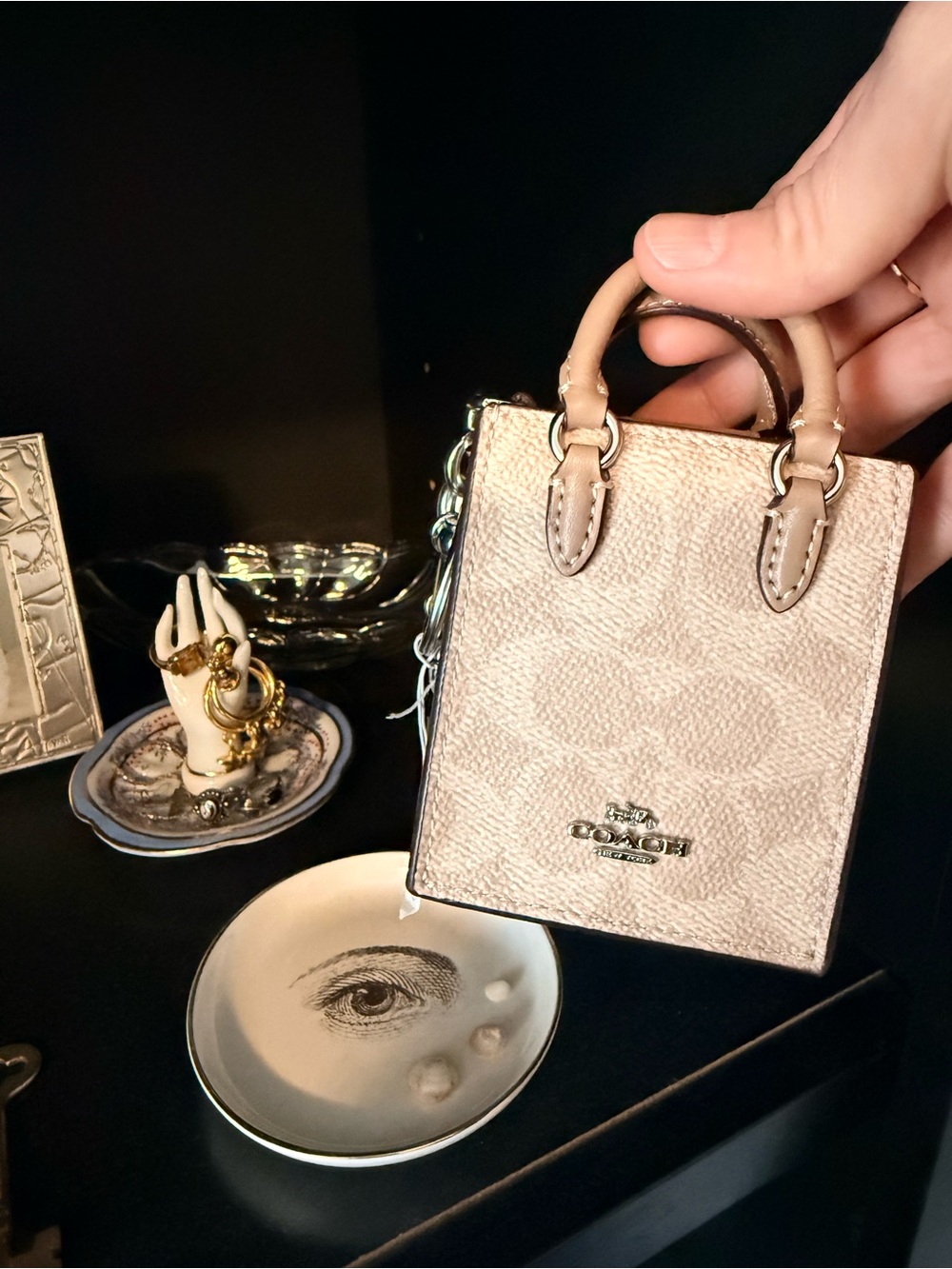 NWT Coach North South Mini Tote Bag Charm with Top Handles in Signature Canvas - Picture 6 of 16